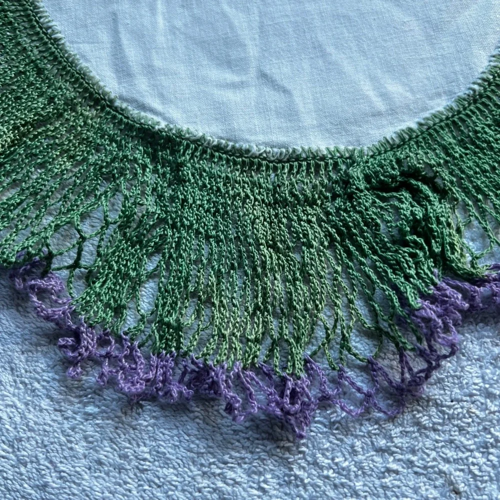 13in Vintage Handmade Crochet Linen Doilies Set of 4 Multi-Color Trim